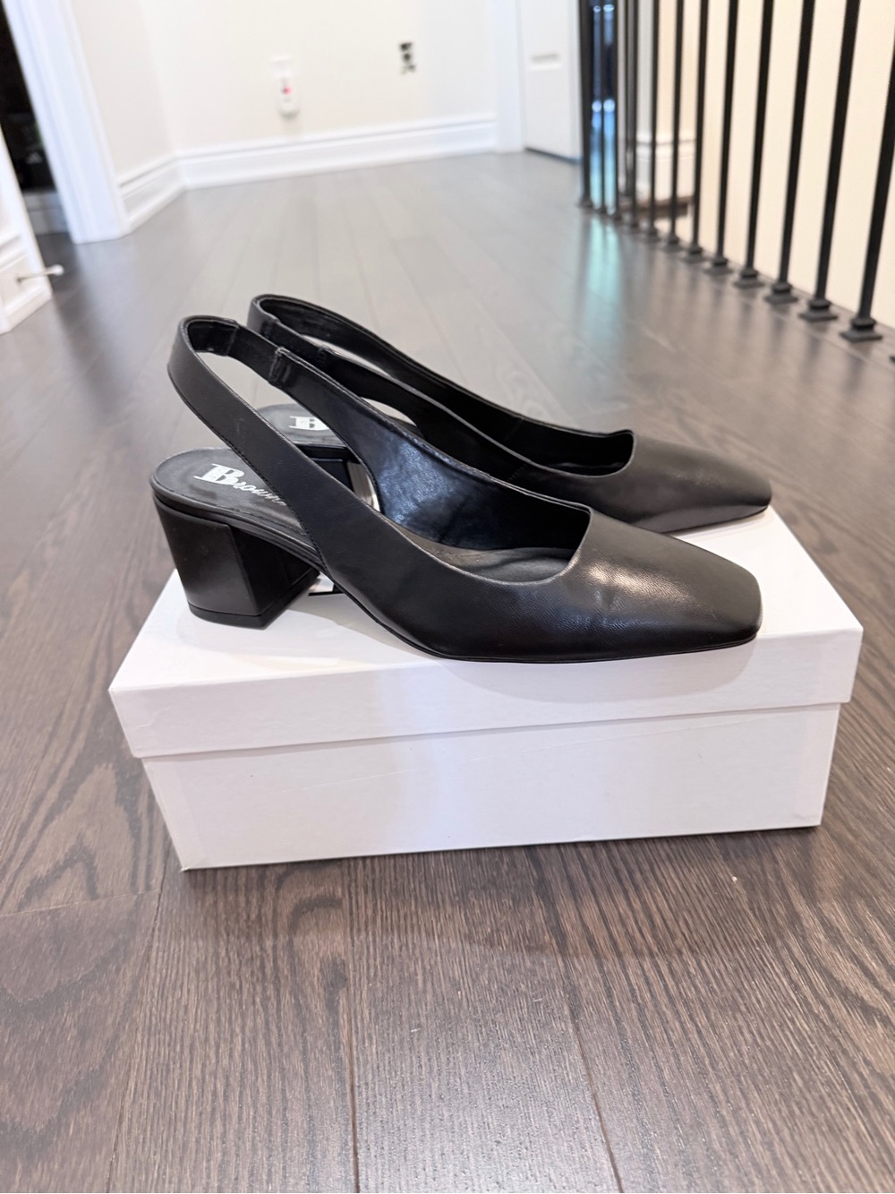 Black Leather Slingback Block Heel Pumps - Browns Shoes